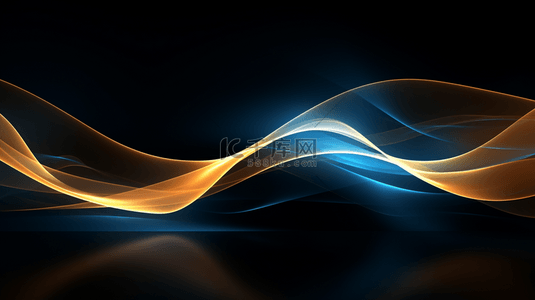 蓝色曲线光背景图片_抽象的金色和蓝色光线背景。
