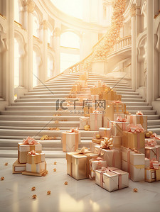 大楼梯成堆的礼盒玫瑰金装饰20
