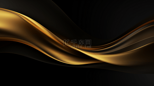 黑色光亮背景图片_黄金六边形形状，上面有金色三角形图案和波浪线，背景为豪华的黑色。