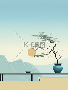 中国山水淡蓝色天空纯色背景16