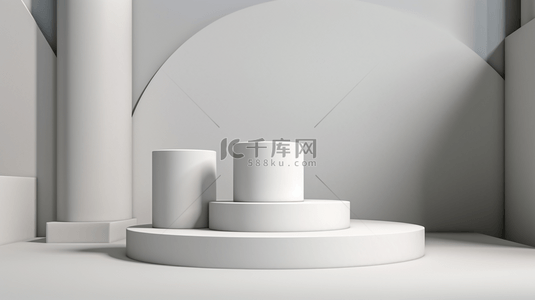 白色场景工作室、带有光源的产品展示抽象背景、3D插图、空展示橱窗、用于产品摆放的演示。