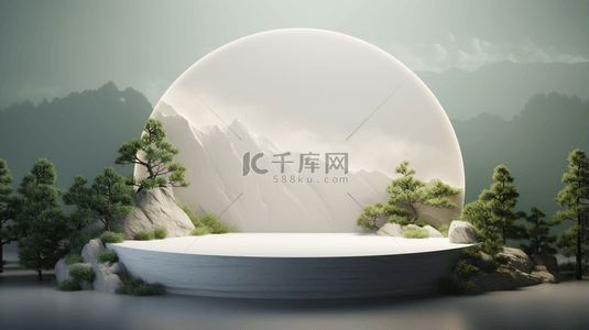 c4d展示台背景背景图片_C4D月亮石山青松电商展示台背景12