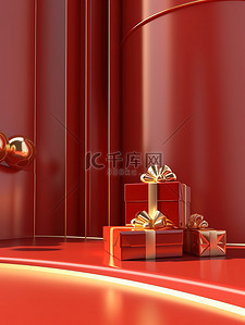 节日礼盒红色背景图片_金色和银色的礼盒红色背景2