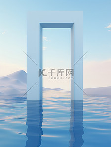 波浪天蓝色背景图片_透明窗户在波浪中间天蓝色背景16