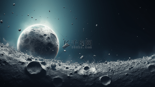 月球科技背景图片_宇宙戈壁夜空上月球科技感背景19