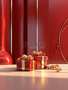 金色和银色的礼盒红色背景7