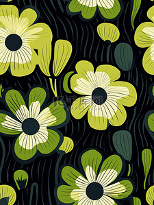 深绿色花卉花朵黑色背景4