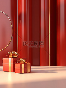 金色和银色的礼盒红色背景12