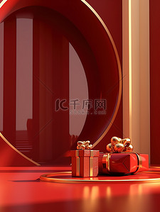 金色和银色的礼盒红色背景13