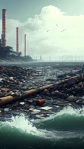 环境污染小报背景图片_被污染的大海核污染海洋污染环境污染