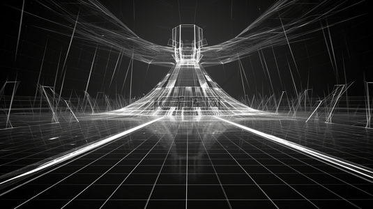 未来主义六边形展示网格，未来蜂窝概念数码技术流大数据可视化，3D渲染。