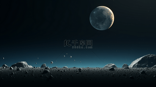 月球背景图片_宇宙戈壁夜空上月球科技感背景6