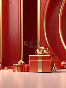 金色和银色的礼盒红色背景14