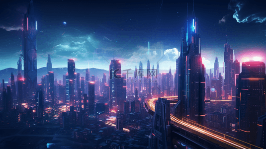 未来风背景背景图片_赛博朋克风高科技智慧城市背景15