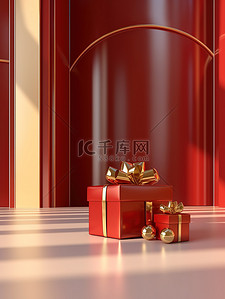金色和银色的礼盒红色背景9