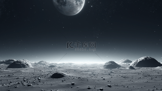 沙漠月球背景图片_宇宙戈壁夜空上月球科技感背景15