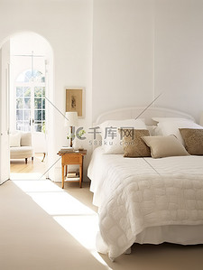 拱形门背景图片_一间白色卧室温馨家居背景9