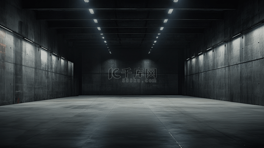 现代的空仓库背景图片_一条没有光的弯曲天花板隧道，底部有光。