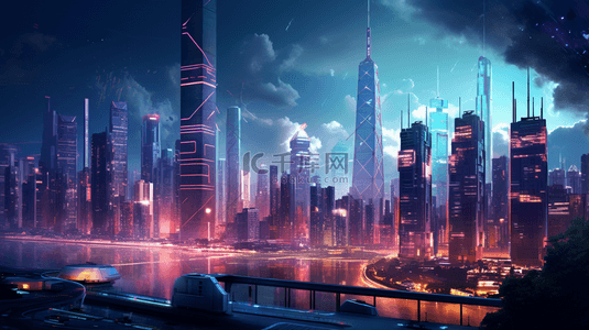 科技游戏场景背景图片_赛博朋克风高科技智慧城市背景9