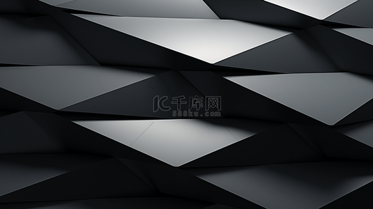 3D 的黑色几何抽象背景重叠层在黑暗空间中，带有减影效果的装饰。