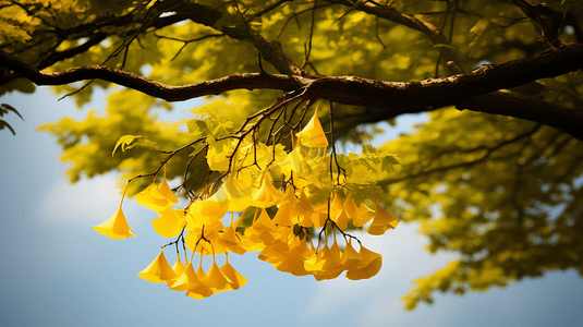 秋天金色银杏叶背景