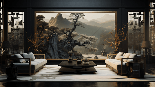 中国风古典设计客厅场景背景