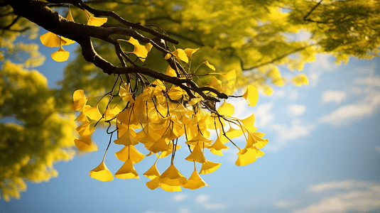 秋天金色银杏树背景