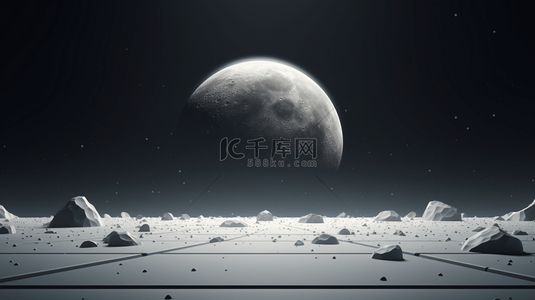 月球背景图片_宇宙月亮下广阔戈壁地板展示台背景7