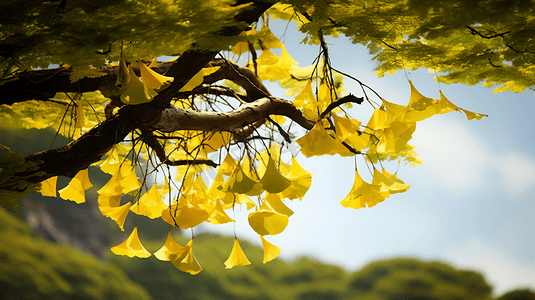秋天金色银杏树背景