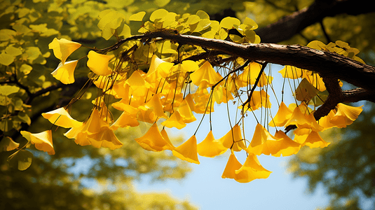 秋天金色银杏树背景