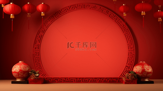传统红色边框背景图片_喜庆中国红简约质感背景8