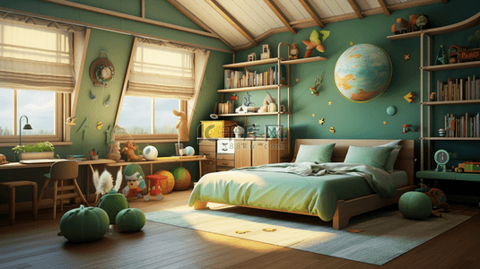 绿色超级英雄主题儿童卧室背景6