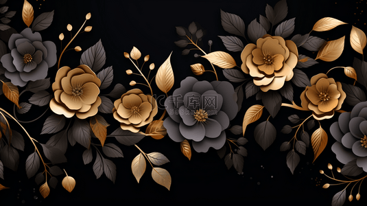 金色叶背景图片_黑色背景与金色花卉细节