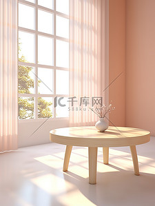 浅粉色房间简约桌子阳光光影9