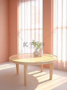 浅粉色房间简约桌子阳光光影19