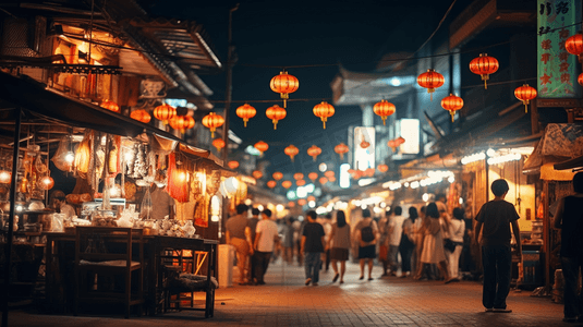 热闹的夜市景象摄影