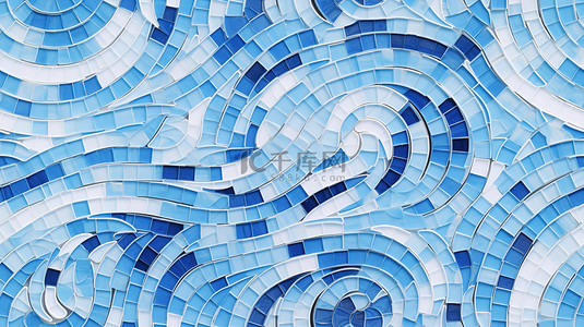 海蓝色和白色马赛克瓷砖背景16