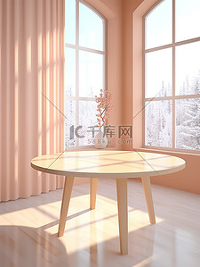 浅粉色房间简约桌子阳光光影4