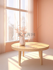 浅粉色房间简约桌子阳光光影17