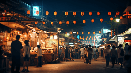 热闹的夜市景象摄影