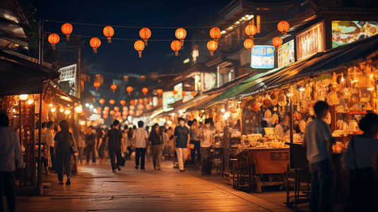 热闹摄影照片_热闹的夜市景象摄影