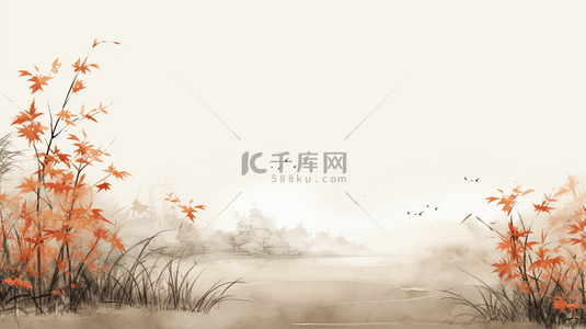秋季中国风山水风景插画2