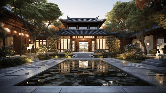 中国风古风建筑背景图片_中国风古典庭院园林背景6