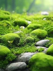 苔藓覆盖地面绿草背景11