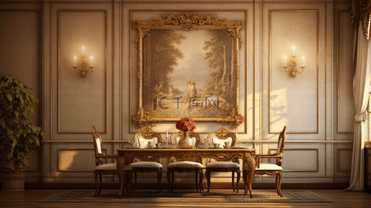 古典美食背景背景图片_暖黄光下的欧式风格餐厅场景背景3