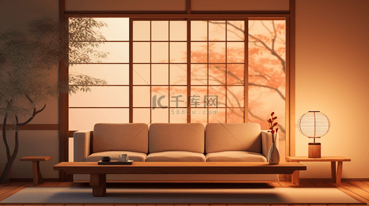 黄昏古典日式客厅场景背景1