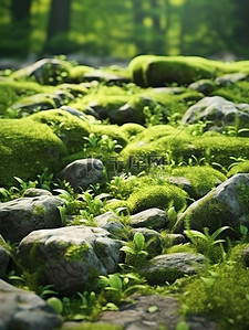 苔藓覆盖地面绿草背景17