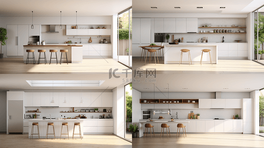 白色简约现代化装修厨房背景14
