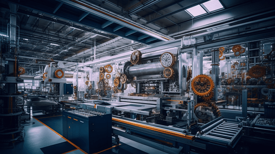 生产流程图标摄影照片_现代自动化机械生产车间