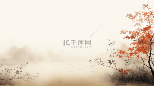 秋季风景插画背景图片_秋季中国风山水风景插画7